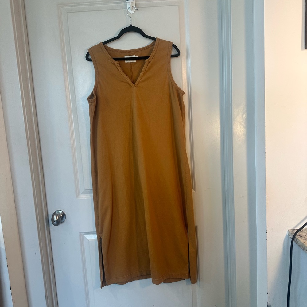 Pact The Frame Organic V-Neck Sleeveless Side Slit Lightweight Tan MIDI Dress,XL - Picture 9 of 9